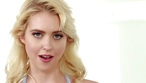 Blonde brunette babe plays with her favorite dildo