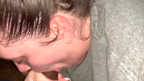 Ebony teen with hairy pussy sucks her husband's dick