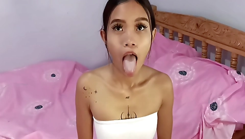 Asian teen with tattooed body sucks and gets a blowjob
