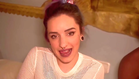 Hot amateur teen with tattooed sex tape filming on the sofa