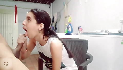 Beautiful brunette with tattooed cunt playing with a guy