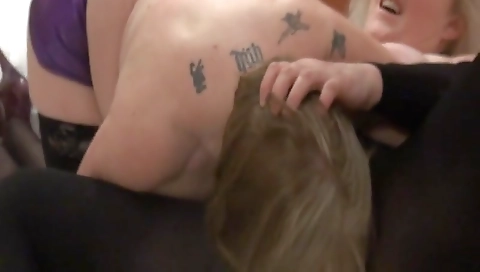 Busty mature lady in sexy lingerie and a guy in a hotel