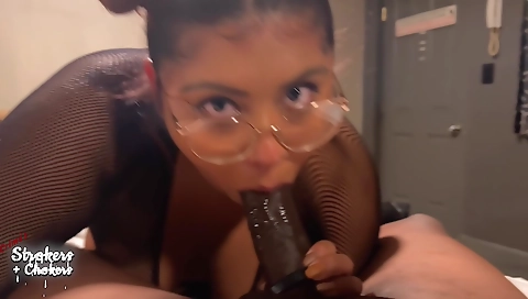 Blonde teen in stockings is cumming on her black dick