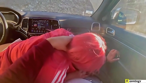 Asian girl sucks and deepthorn to a black cock in a black car