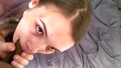 Busty black girl has a deepthroat with a blonde slut