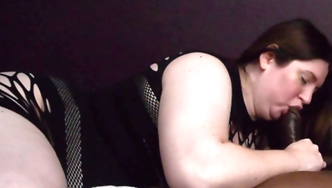 Brunette deepthroat blowjob before a huge dick inside her mouth