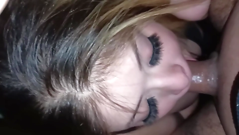 Slender ebony sloppy head with a hairy pussy sucking big cock