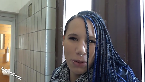 Blonde milf is in public and she is in a mood to get fucked