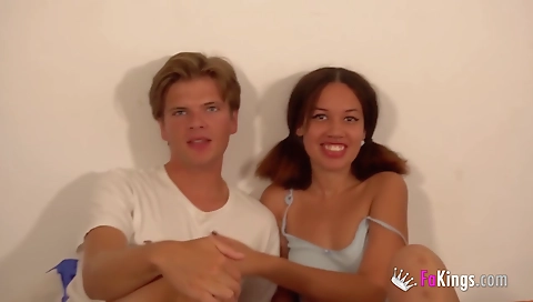 Brunette teen 18+ takes a deep throat on her friend