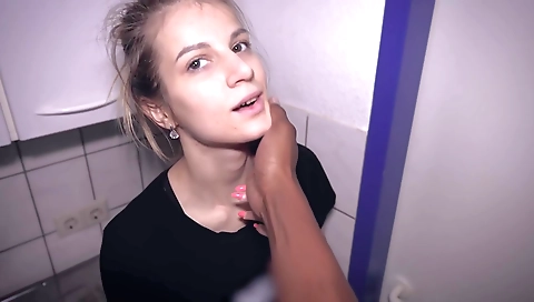 Blonde is getting her ass covered in cum in an interracial video