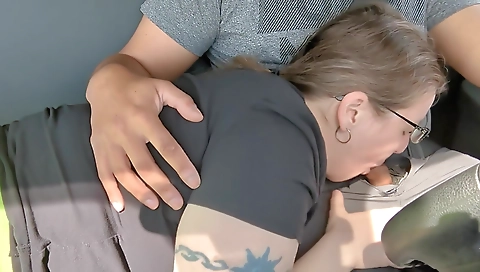 Blonde with a tattooed pussy takes a dick in her mouth