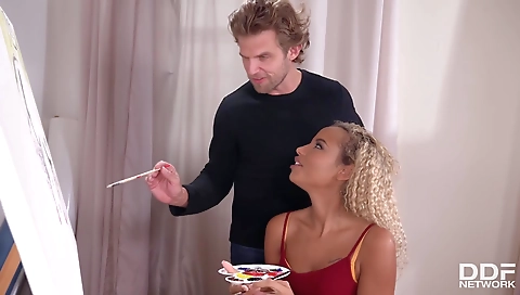 Blonde and black man with a big cock fuck in the mouth