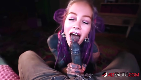 Amateur redhead plays with her big cock and her mouth