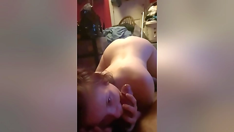 Big ass brunette takes it in her mouth and deep throats